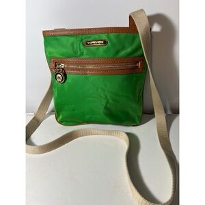 Michael Kors Green and Tan Crossbody Bag